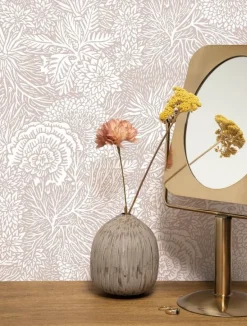 Getekende bloemen behang 100x280cm nude - FR-013