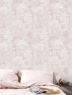 Getekende bloemen behang 100x280cm nude - FR-013