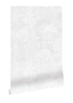 Getekende bloemen behang 100x280cm grijs - FR-011