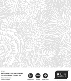 Getekende bloemen behang 100x280cm grijs - FR-011