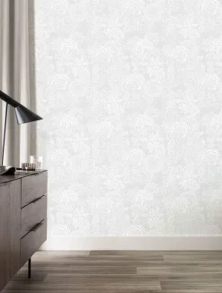 Getekende bloemen behang 100x280cm grijs - FR-011