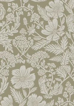 Getekende bloemen behang 100x280cm zand - FR-003