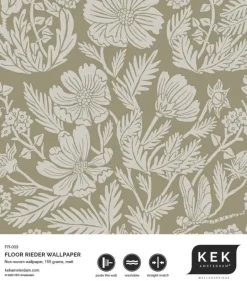 Getekende bloemen behang 100x280cm zand - FR-003