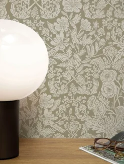 Getekende bloemen behang 100x280cm zand - FR-003