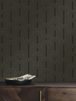 Golden lines behang 100x280cm zwart / goud MW-081