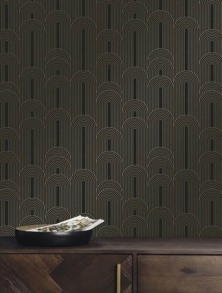 Golden lines behang 100x280cm zwart / goud MW-081