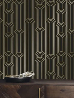 Golden lines behang 100x280cm zwart / goud MW-091