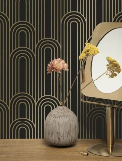 Golden lines behang 100x280cm zwart / goud MW-091