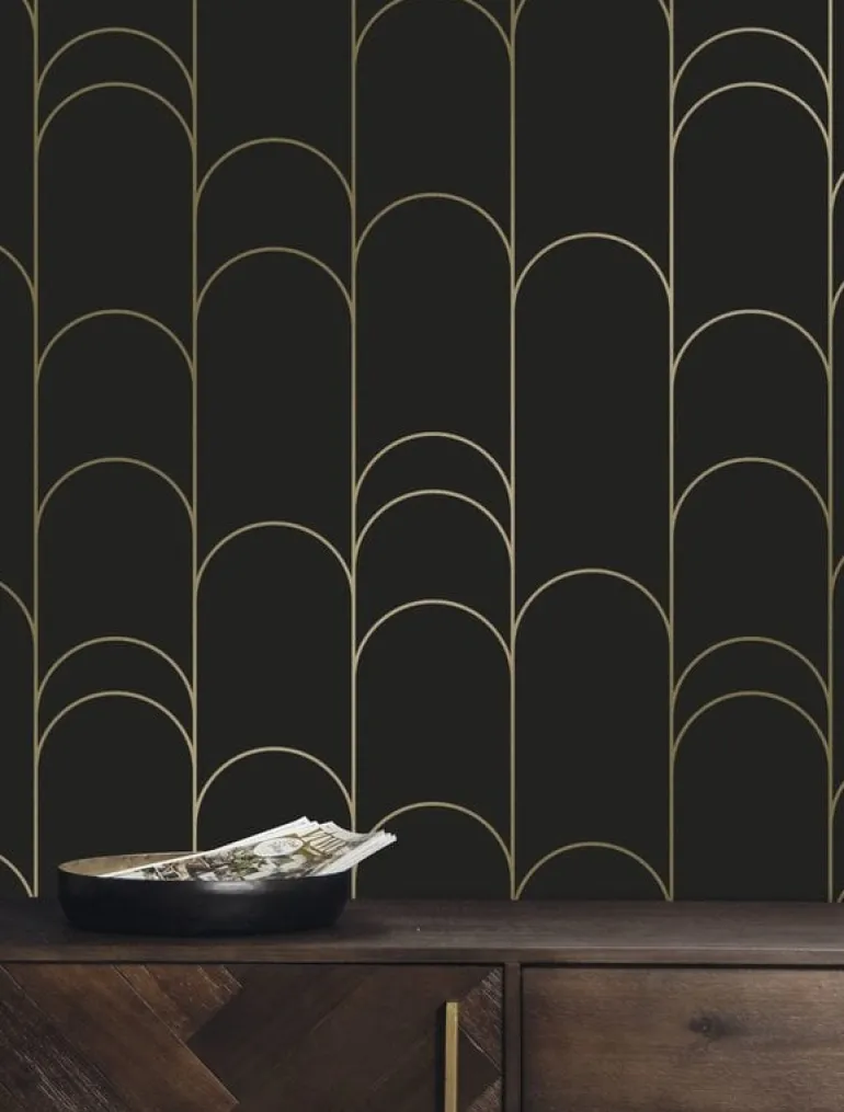 Golden lines behang 100x280cm zwart/goud MW-071
