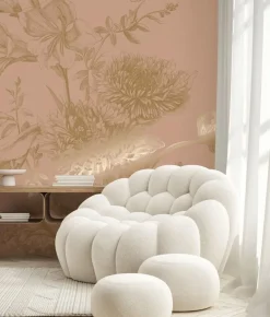 Goud Engraved bloemen behang nude MW-147 300x280cm