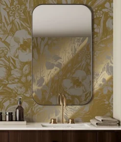 Goud Engraved bloemen behang grijs MW-141 300x280cm