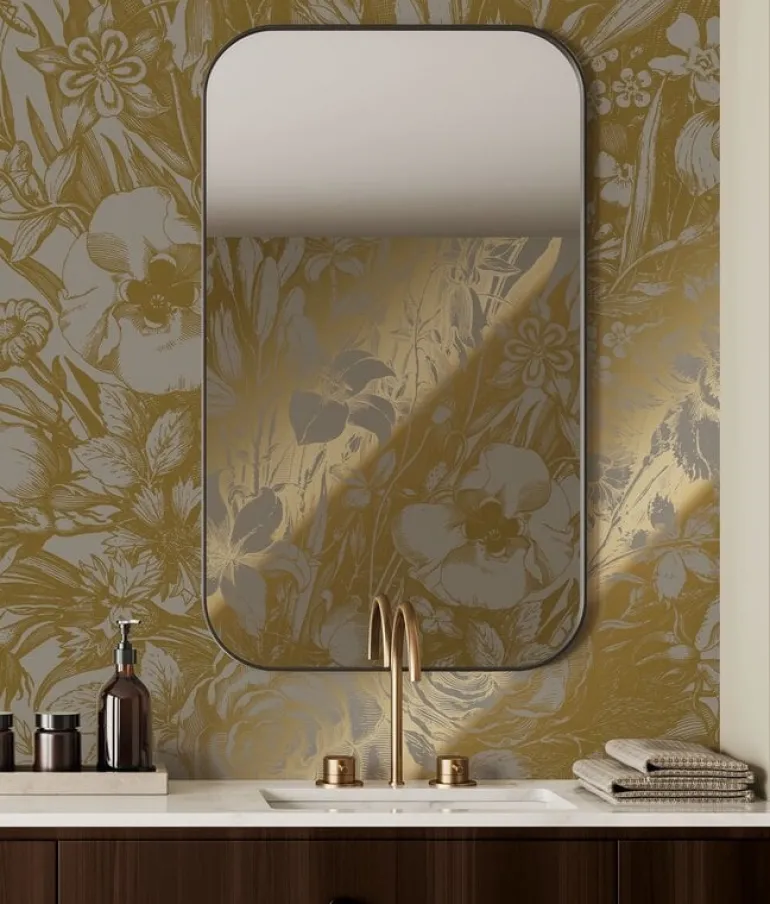 Goud Engraved bloemen behang grijs MW-141 300x280cm