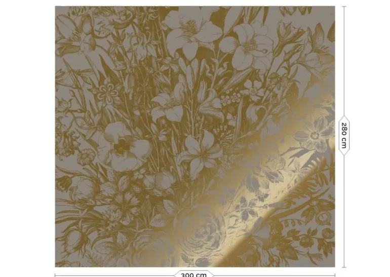 Goud Engraved bloemen behang grijs MW-141 300x280cm