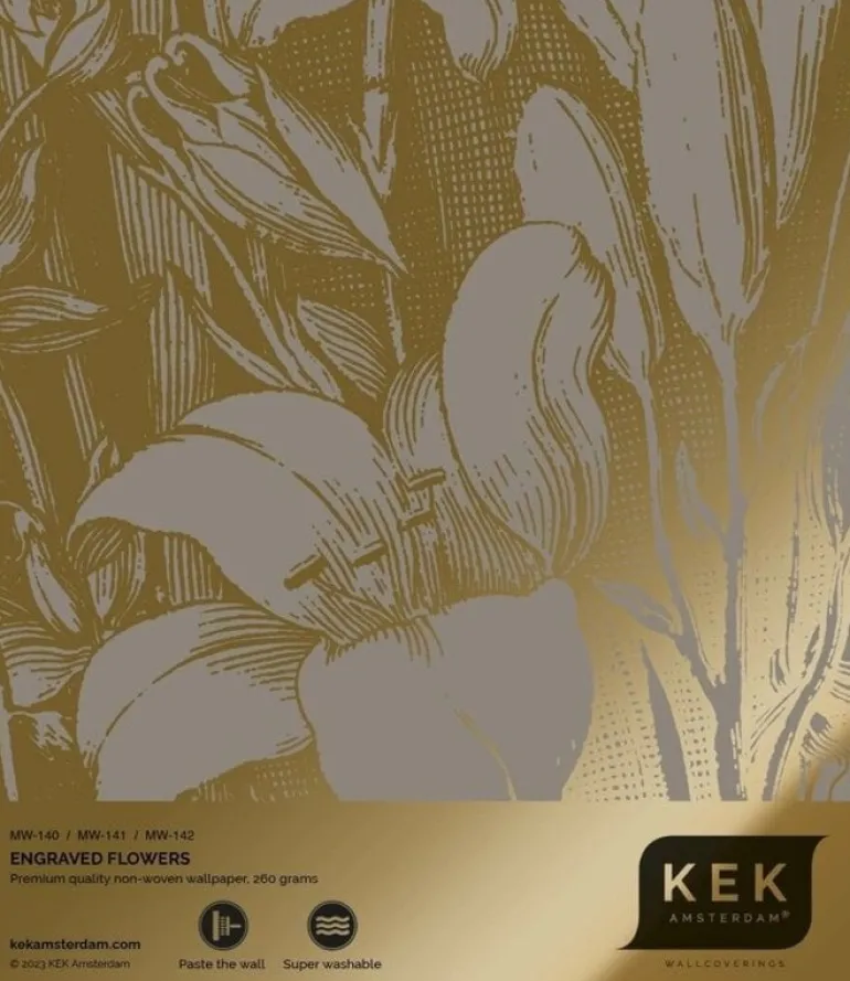 Goud Engraved bloemen behang grijs MW-141 300x280cm