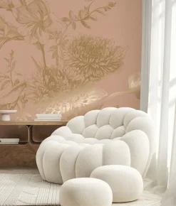 Goud Engraved bloemen behang nude MW-148 400x280cm