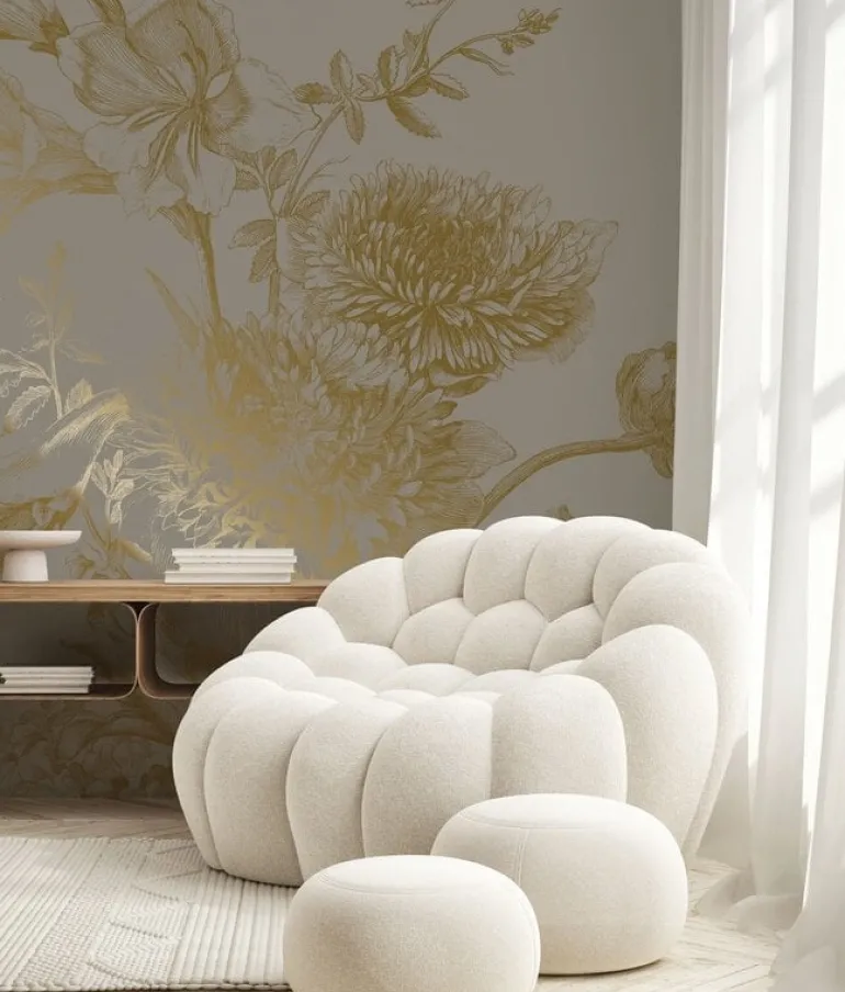 Goud Engraved bloemen behang grijs MW-149 200x280cm