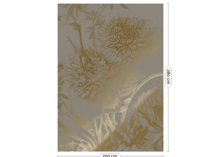 Goud Engraved bloemen behang grijs MW-149 200x280cm