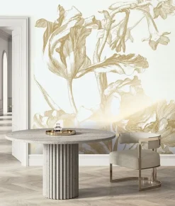 Goud Engraved bloemen behang off-white MW-123 300x280cm