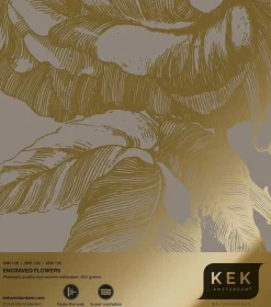 Goud Engraved bloemen behang grijs MW-129 300x280cm