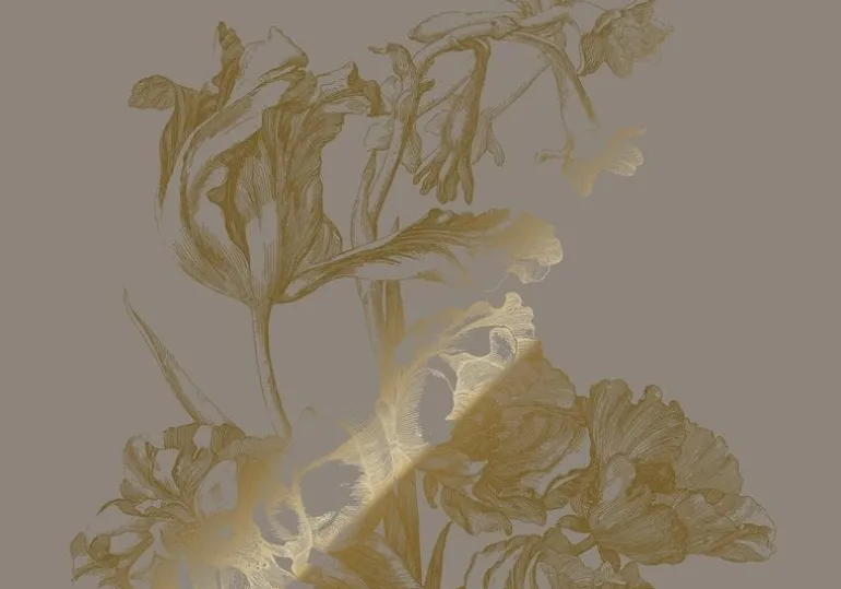 Goud Engraved bloemen behang grijs MW-128 200x280cm