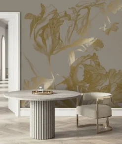 Goud Engraved bloemen behang grijs MW-128 200x280cm