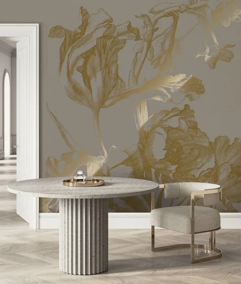 Goud Engraved bloemen behang grijs MW-128 200x280cm
