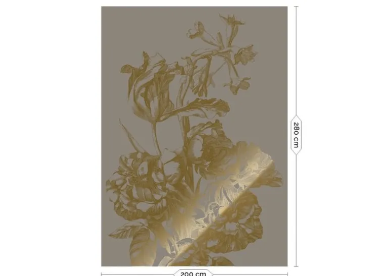 Goud Engraved bloemen behang grijs MW-128 200x280cm