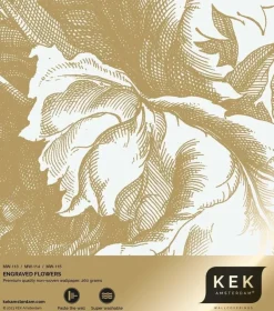 Goud Engraved bloemen behang off-white MW-113 200x280cm