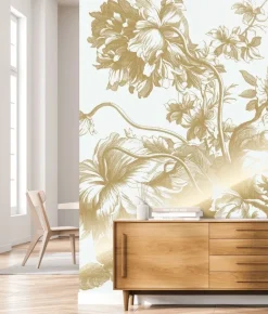 Goud Engraved bloemen behang off-white MW-115 400x280cm