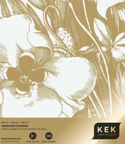 Goud Engraved bloemen behang off white MW-132 300x280cm