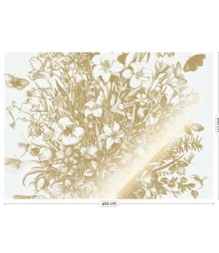 Goud Engraved bloemen behang off white MW-133 400x280cm