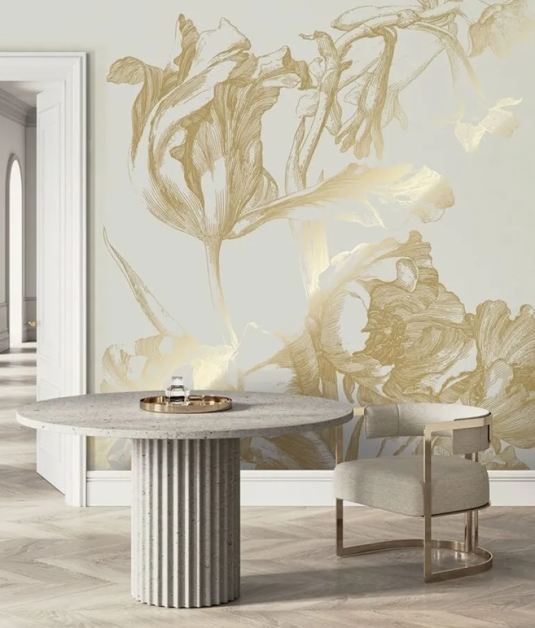 Goud Engraved bloemen behang zand MW-126 300x280cm