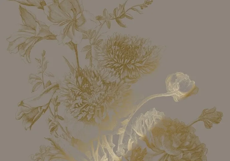 Goud Engraved bloemen behang grijs MW-151 400x280cm