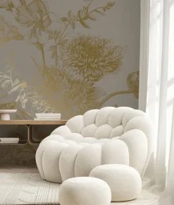 Goud Engraved bloemen behang grijs MW-151 400x280cm