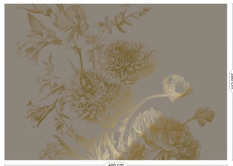 Goud Engraved bloemen behang grijs MW-151 400x280cm