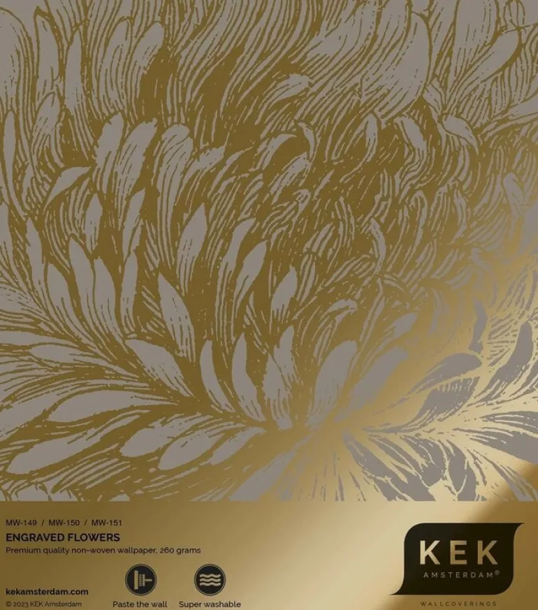 Goud Engraved bloemen behang grijs MW-151 400x280cm