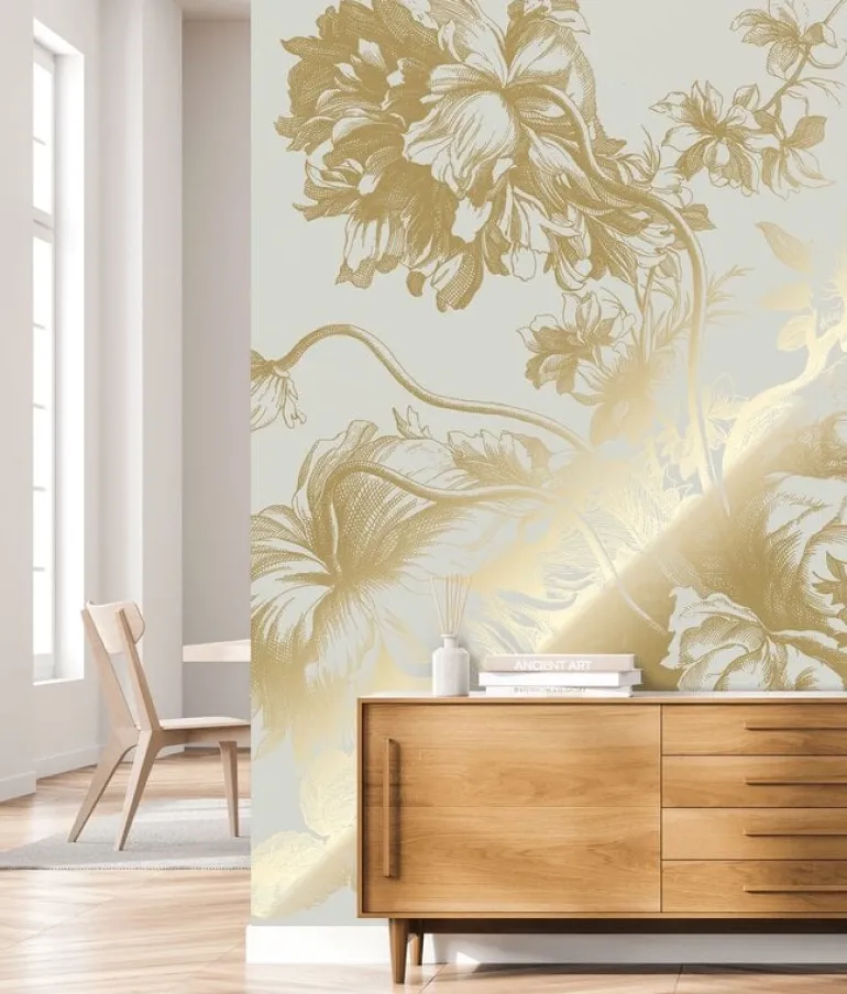 Goud Engraved bloemen behang zand MW-117 300x280cm