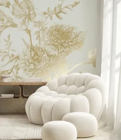 Goud Engraved bloemen behang zand MW-145 400x280cm