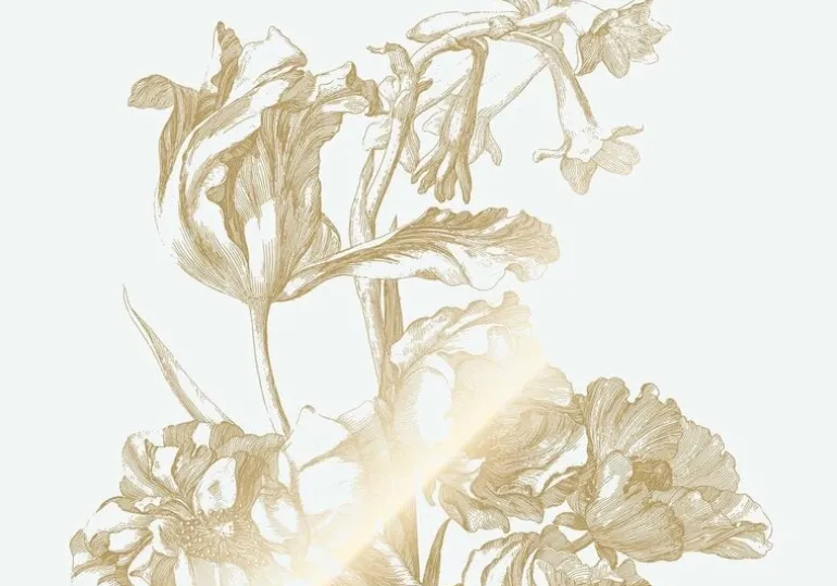 Goud Engraved bloemen behang off-white MW-124 400x280cm