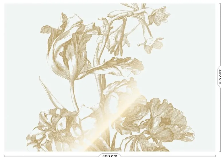 Goud Engraved bloemen behang off-white MW-124 400x280cm