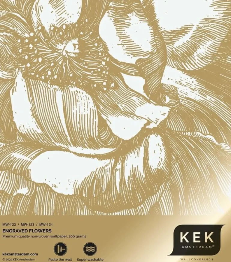 Goud Engraved bloemen behang off-white MW-124 400x280cm
