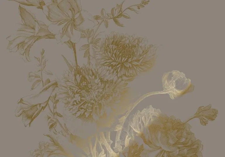 Goud Engraved bloemen behang grijs MW-150 300x280cm