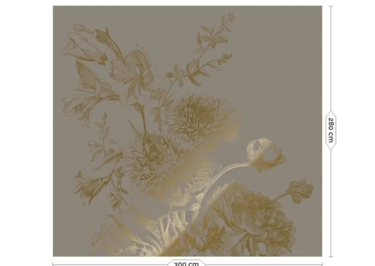 Goud Engraved bloemen behang grijs MW-150 300x280cm
