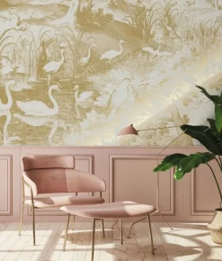 Goud Engraved landschappen behang zand MW-105 300x280cm