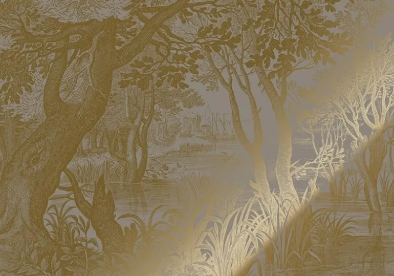 Goud Engraved landschappen behang grijs MW-100 400x280cm