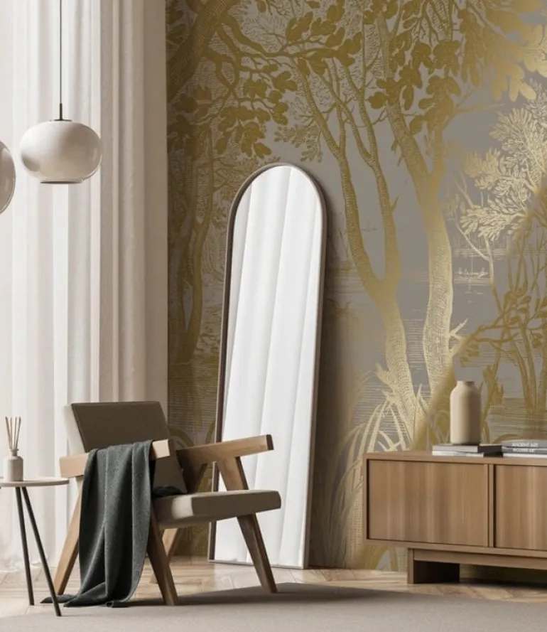 Goud Engraved landschappen behang grijs MW-100 400x280cm