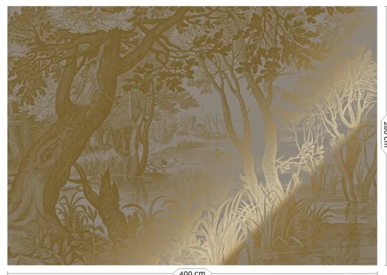 Goud Engraved landschappen behang grijs MW-100 400x280cm