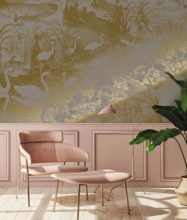 Goud Engraved landschappen behang grijs MW-111 300x280cm