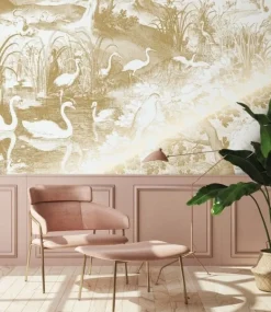 Goud Engraved landschappen behang off-white MW-103 400x280cm