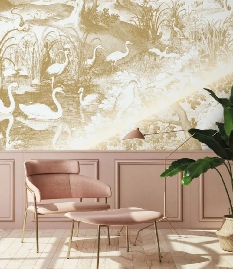 Goud Engraved landschappen behang off-white MW-102 300x280cm